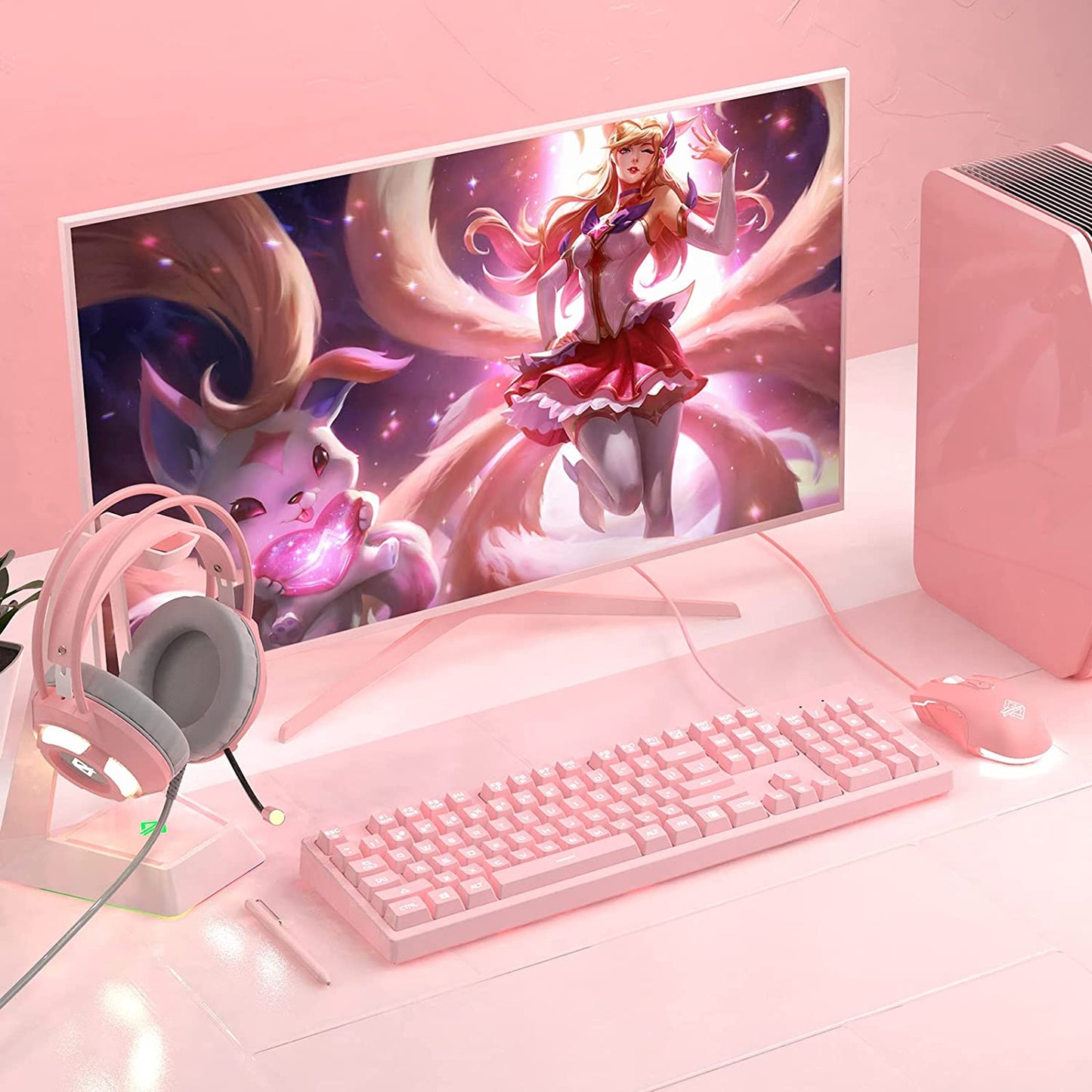 AJ52 RGB Wired Gaming Mouse (Pink) – 7 Programmable Buttons, 200–4800 DPI Adjustable, Ergonomic USB Computer Mouse with Dynamic RGB Lighting, Non-Slip Grip, and Driver Customization for PC & Laptop