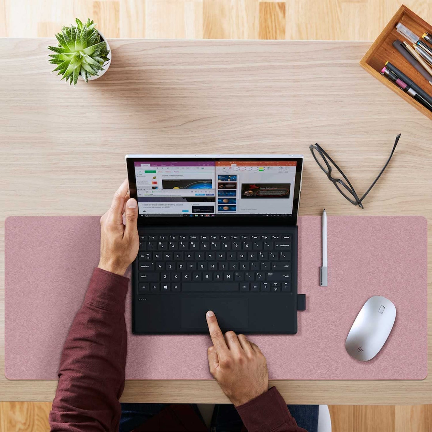 Aothia Dual-Sided PU Leather Desk Pad(23.6" x 13.7") – Waterproof, Non-Slip Office Desk Mat & Large Mouse Pad | Reversible, Easy to Clean, Durable Desk Protector for Home & Work (Purple/Lavender)