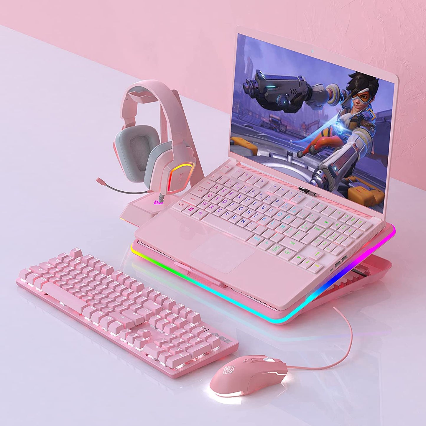 AJ52 RGB Wired Gaming Mouse (Pink) – 7 Programmable Buttons, 200–4800 DPI Adjustable, Ergonomic USB Computer Mouse with Dynamic RGB Lighting, Non-Slip Grip, and Driver Customization for PC & Laptop