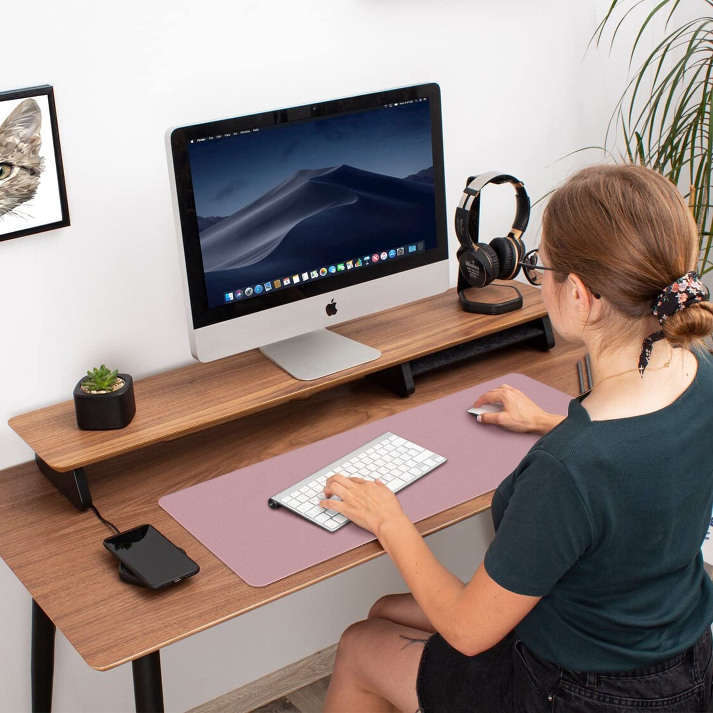 Aothia Dual-Sided PU Leather Desk Pad(23.6" x 13.7") – Waterproof, Non-Slip Office Desk Mat & Large Mouse Pad | Reversible, Easy to Clean, Durable Desk Protector for Home & Work (Purple/Lavender)