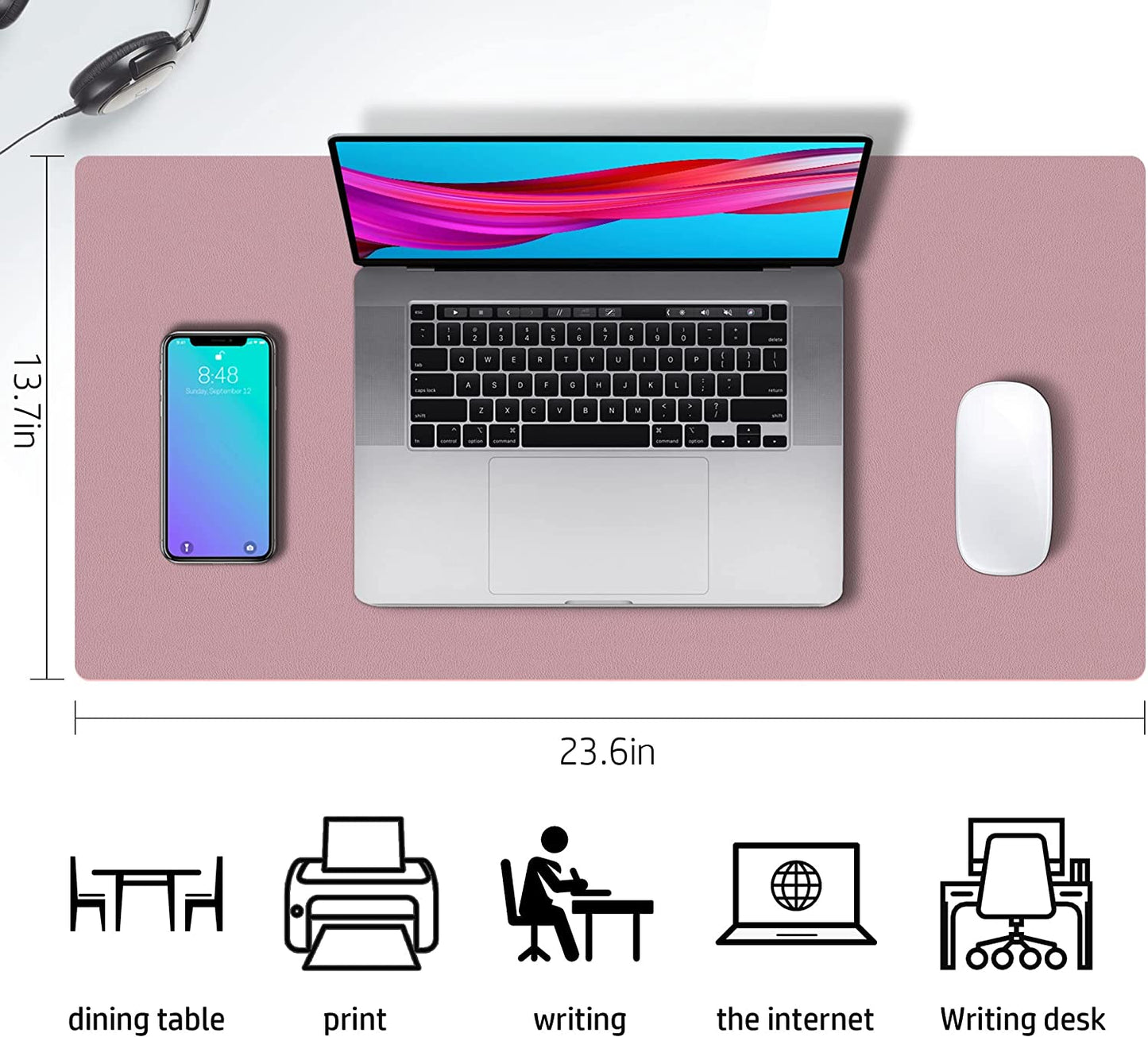 Aothia Dual-Sided PU Leather Desk Pad(23.6" x 13.7") – Waterproof, Non-Slip Office Desk Mat & Large Mouse Pad | Reversible, Easy to Clean, Durable Desk Protector for Home & Work (Purple/Lavender)