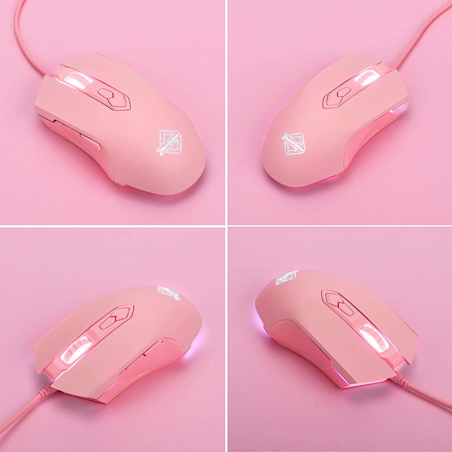 AJ52 RGB Wired Gaming Mouse (Pink) – 7 Programmable Buttons, 200–4800 DPI Adjustable, Ergonomic USB Computer Mouse with Dynamic RGB Lighting, Non-Slip Grip, and Driver Customization for PC & Laptop