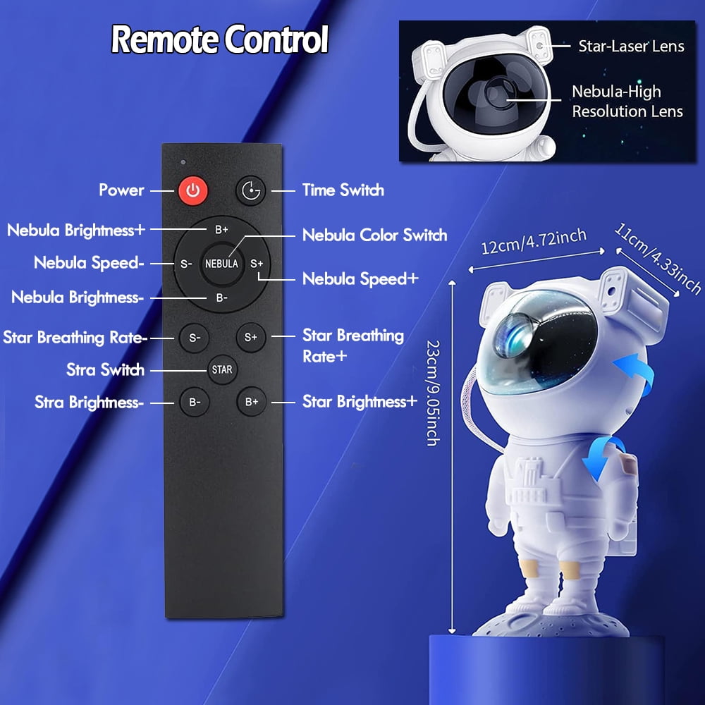 🧑🚀 Astronaut Galaxy Star Projector — Starry Sky Night Light with Remote Control, 360° Adjustable Nebula Lamp for Kids & Adults Bedroom Decor