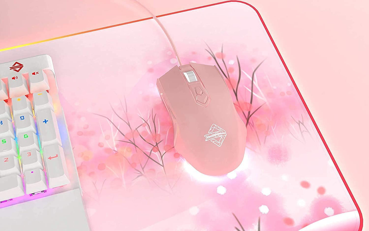 AJ52 RGB Wired Gaming Mouse (Pink) – 7 Programmable Buttons, 200–4800 DPI Adjustable, Ergonomic USB Computer Mouse with Dynamic RGB Lighting, Non-Slip Grip, and Driver Customization for PC & Laptop