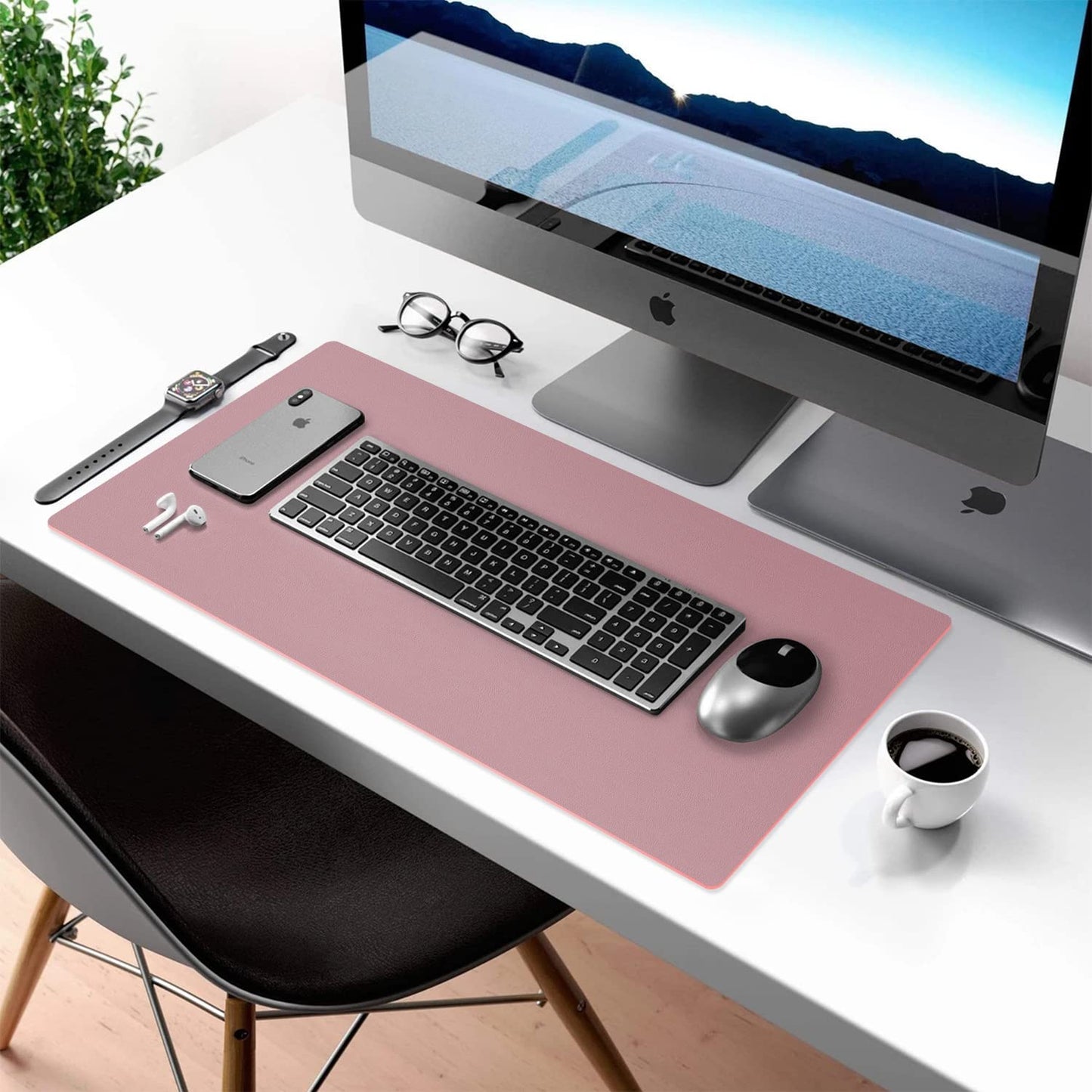 Aothia Dual-Sided PU Leather Desk Pad(23.6" x 13.7") – Waterproof, Non-Slip Office Desk Mat & Large Mouse Pad | Reversible, Easy to Clean, Durable Desk Protector for Home & Work (Purple/Lavender)