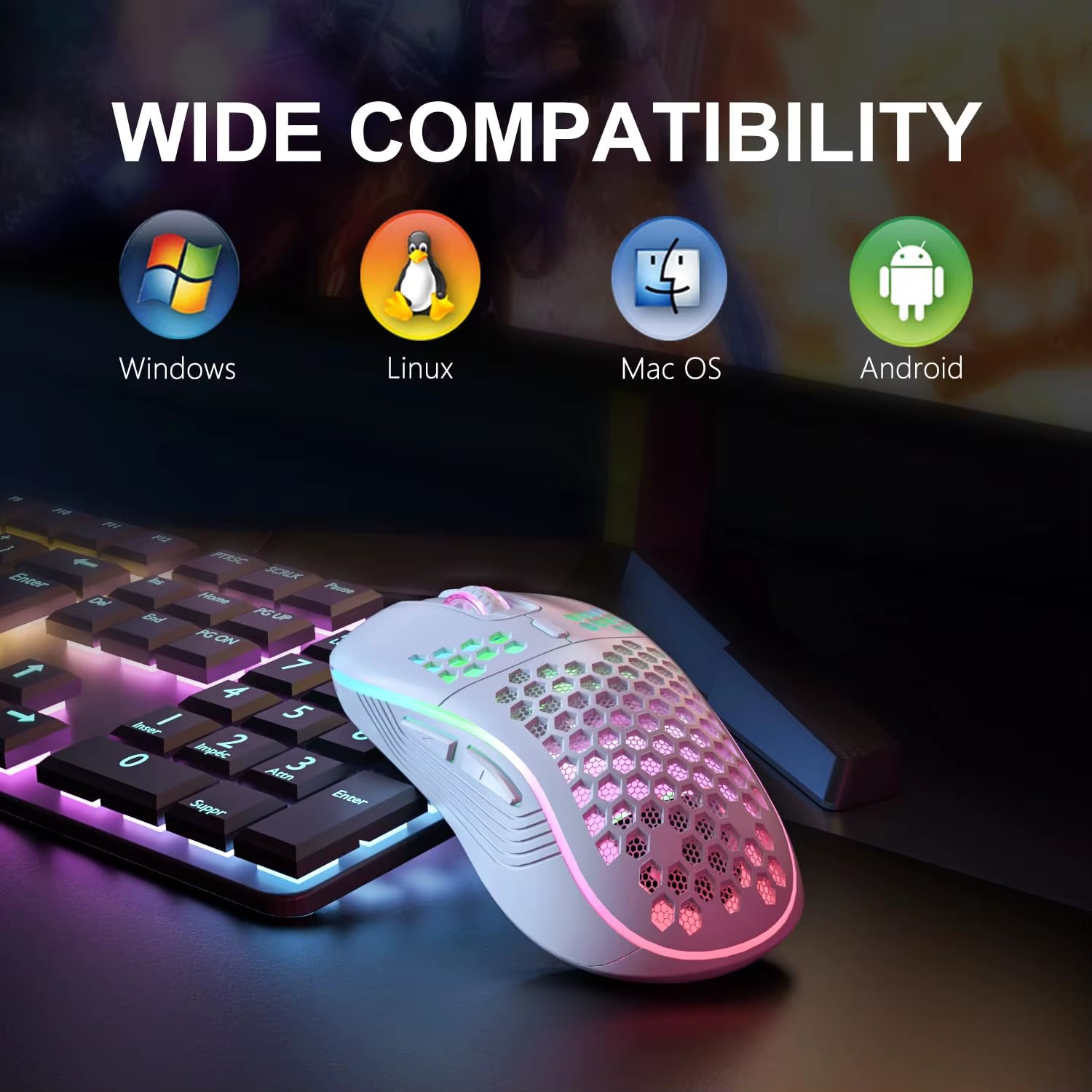 🎮 2.4G Wireless RGB Gaming Mouse – Ergonomic Honeycomb Design, 6 Buttons, Adjustable DPI, Type-C Rechargeable