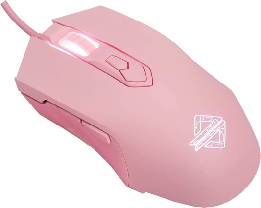 AJ52 RGB Wired Gaming Mouse (Pink) – 7 Programmable Buttons, 200–4800 DPI Adjustable, Ergonomic USB Computer Mouse with Dynamic RGB Lighting, Non-Slip Grip, and Driver Customization for PC & Laptop