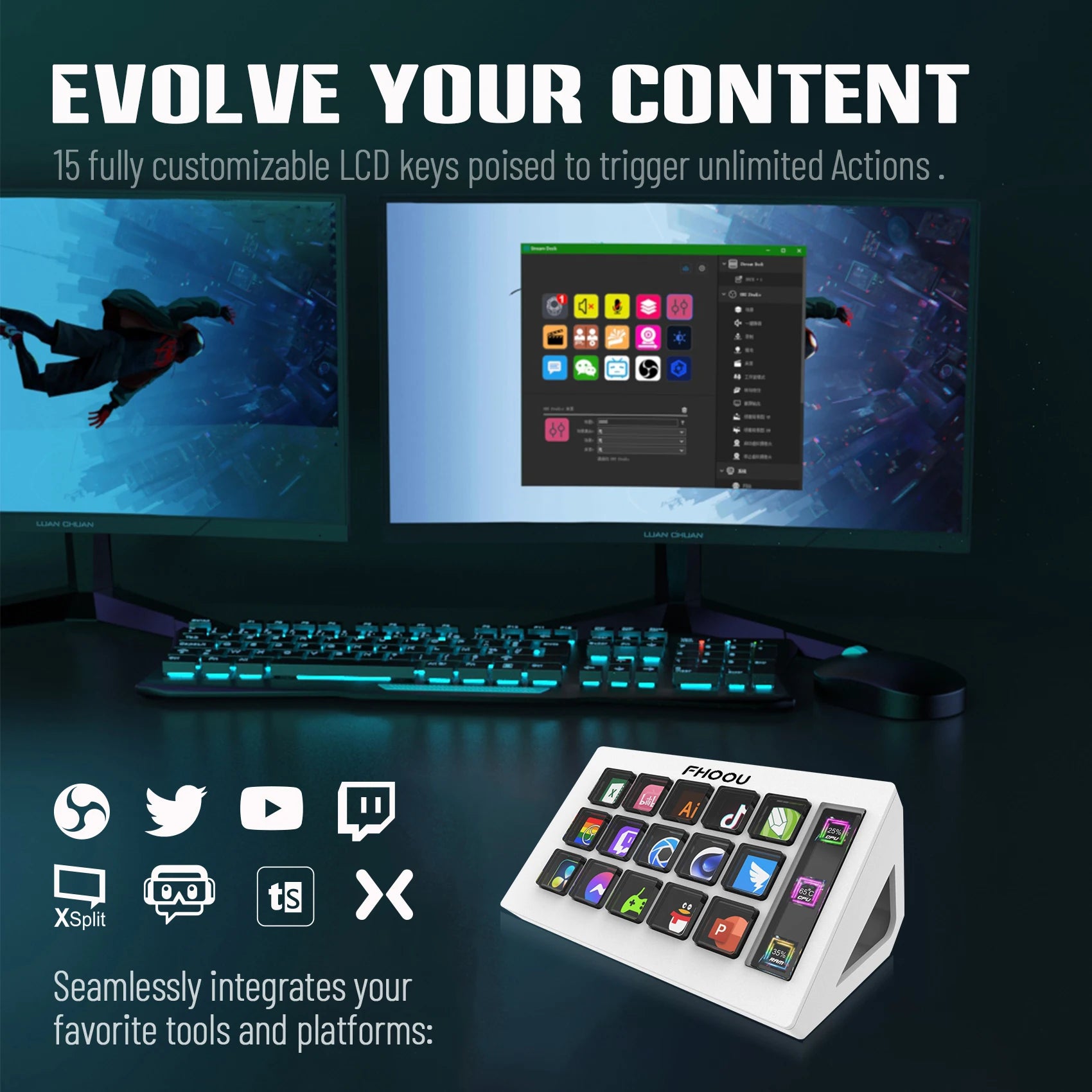 🎮 StreamDeck Mini 15-Key Visual Keyboard — Customizable LCD Macro Controller for Streaming, Gaming, and Content Creation (Windows/Mac)