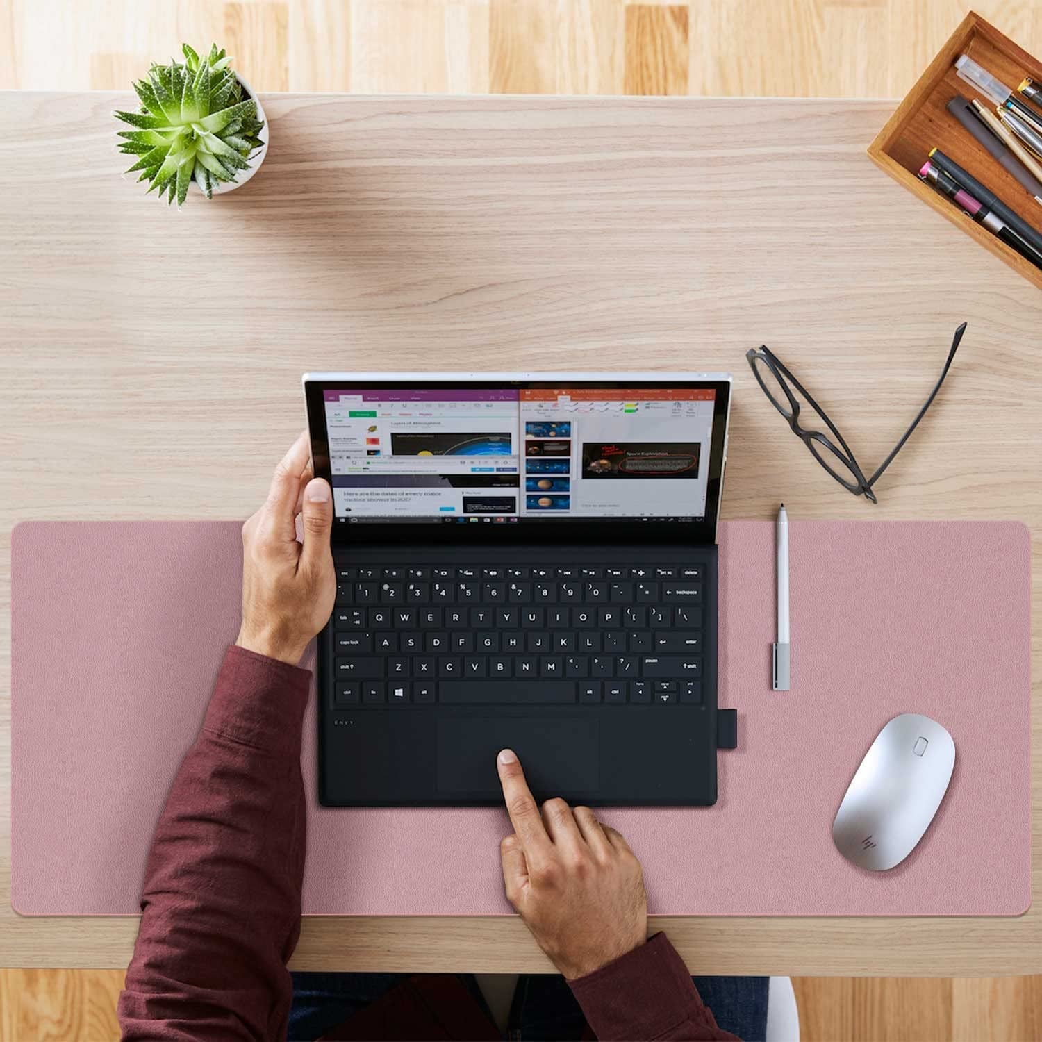 Aothia Dual-Sided PU Leather Desk Pad(23.6" x 13.7") – Waterproof, Non-Slip Office Desk Mat & Large Mouse Pad | Reversible, Easy to Clean, Durable Desk Protector for Home & Work (Purple/Lavender)